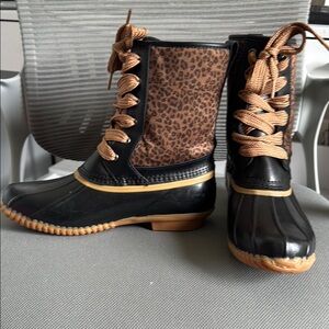 Lands End Women's Leopard Print Lace-Up Boots